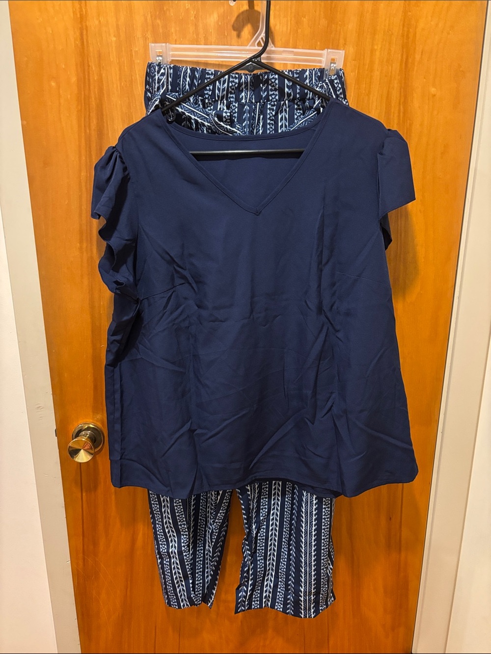 SHEIN Navy V-Neck Top with Patterned  Pants